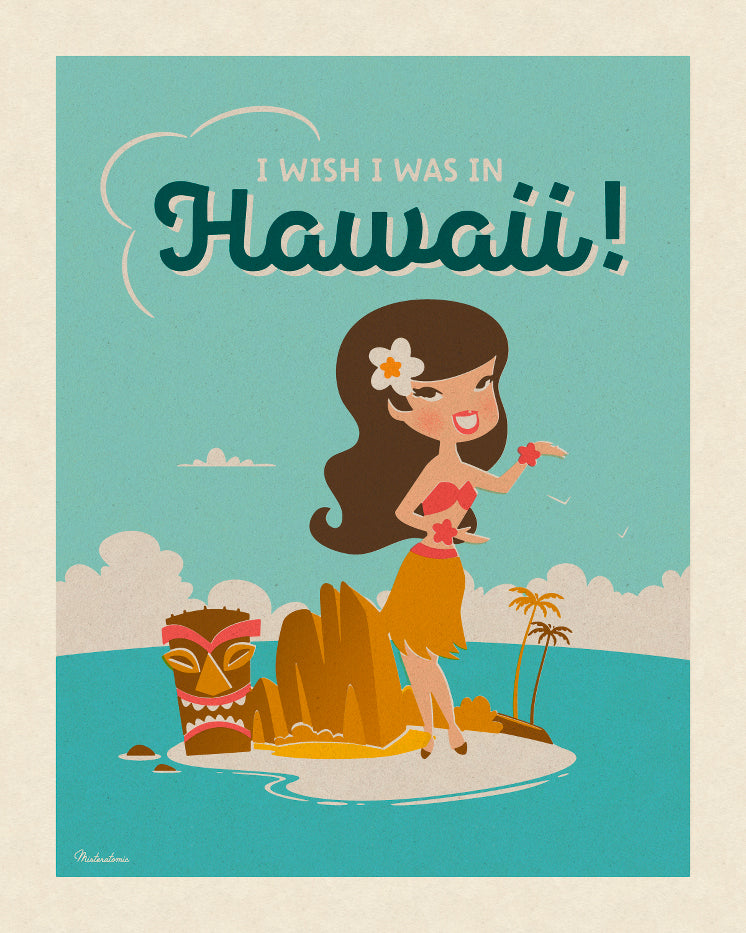 Affiche déco 'I Wish I Was in Hawaï'